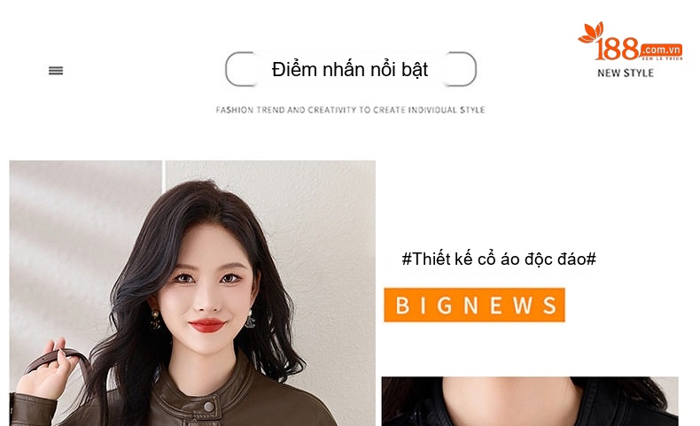Áo Khoác Da Nữ Cổ Trụ Kiểu Mỹ Retro Dáng Ngắn Rộng Màu Đen, Nâu chi tiết 12