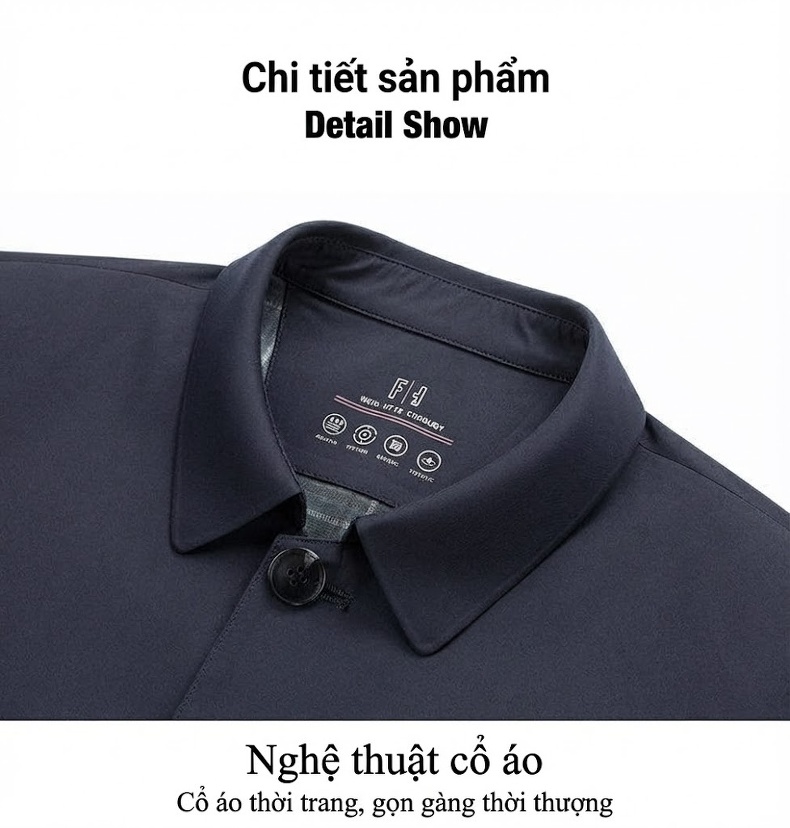 Áo Khoác Nam Cổ Bẻ Nút Bấm Phong Cách Công Sở Màu Xanh Navy, Kem chi tiết 20