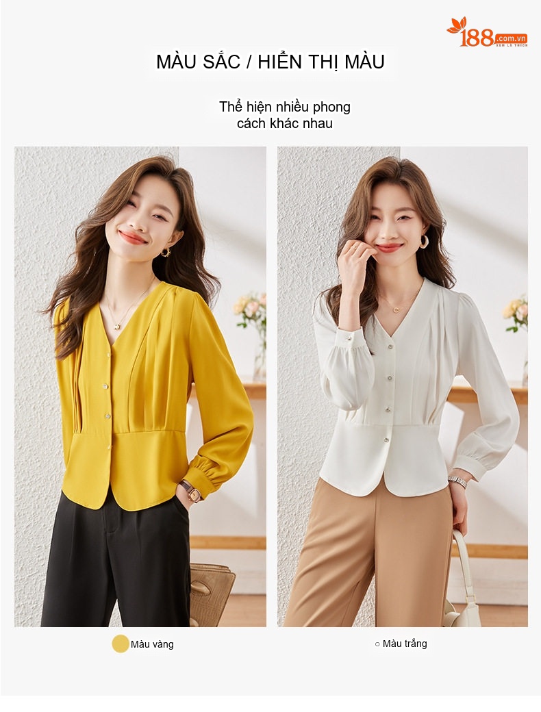 Áo Sơ Mi Nữ Dài Tay Thiết Kế Thanh Lịch Co Giãn Màu Nâu, Trắng, Vàng chi tiết 21