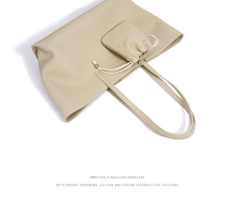 Túi Tote Nữ Da Thật Phong Cách Hàn Quốc Sức Chứa Lớn Màu Kem, Xám chi tiết 9