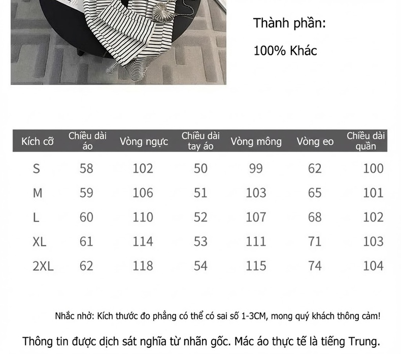 Bộ Đồ Thể Thao Nữ Dáng Rộng Áo Hoodie Quần Ống Rộng Kẻ Sọc Trắng Đen chi tiết 1