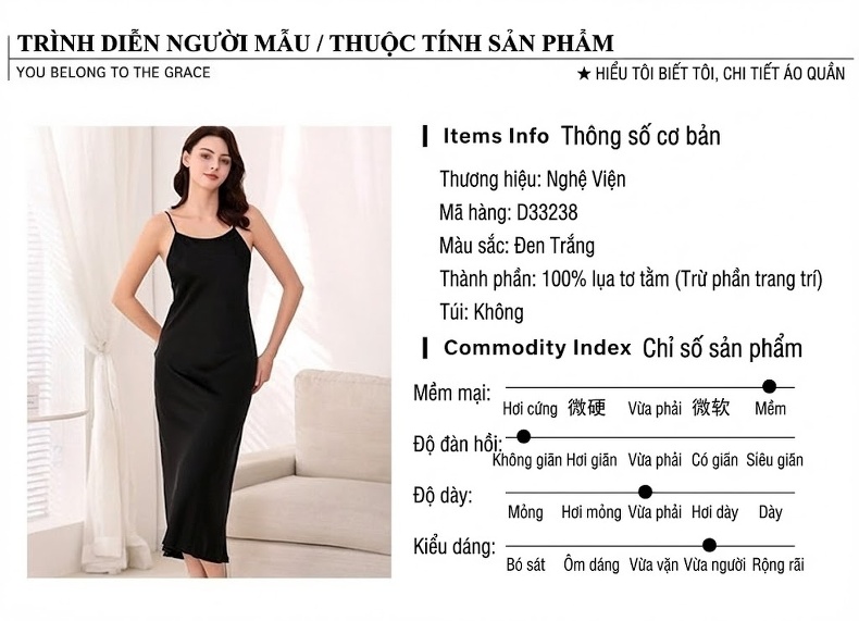 Váy ngủ lụa dài 100% tơ tằm cổ tròn dây đeo mùa hè chi tiết 3