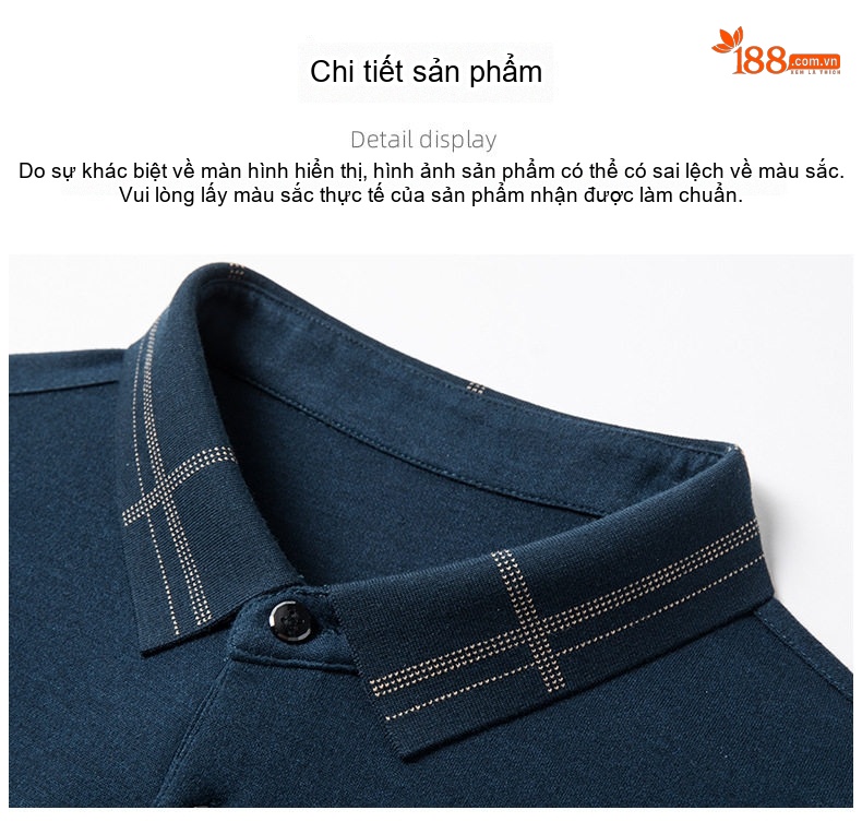 Áo Polo Nam Tay Lỡ Dệt Kim Cổ Điển Cao Cấp Chất Liệu Lông Cừu Màu Xanh Navy chi tiết 17