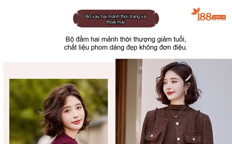 Set Áo Khoác Lửng và Chân Váy Tiểu Thư Phong Cách Thanh Lịch Màu Xám, Đỏ, Nâu chi tiết 6