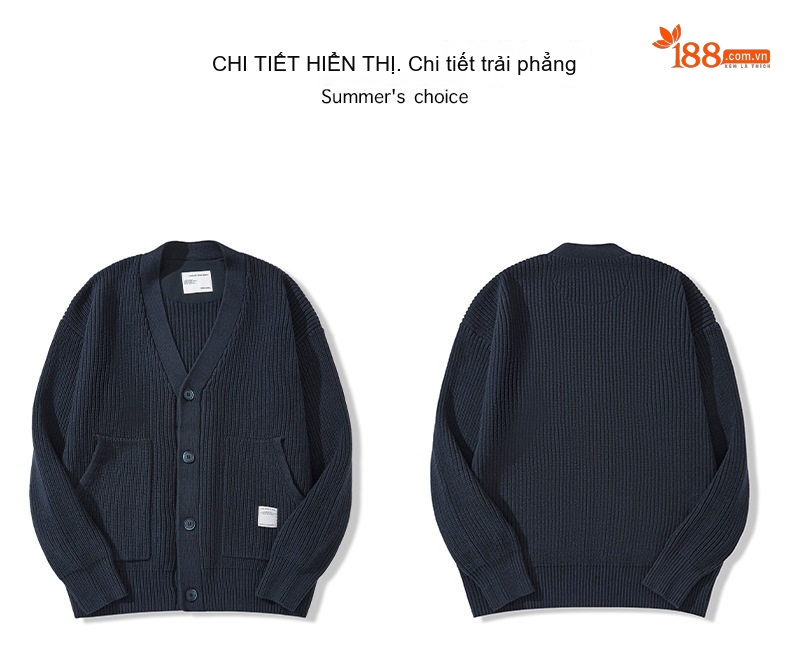 Áo Khoác Cardigan Nam Dệt Kim Cổ Chữ V Dáng Rộng Màu Xanh Navy, Nâu chi tiết 12