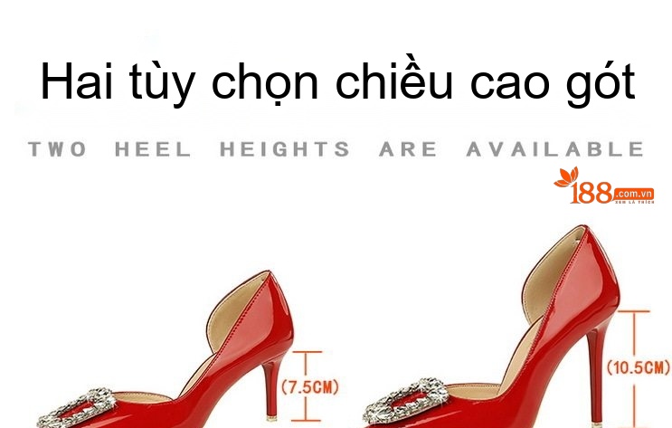 Giày Cao Gót Nữ Da Bóng Hở Bên Chiều Cao Đế Khoảng 6cm Đính Đá Màu Đen, Đỏ, Nude chi tiết 1