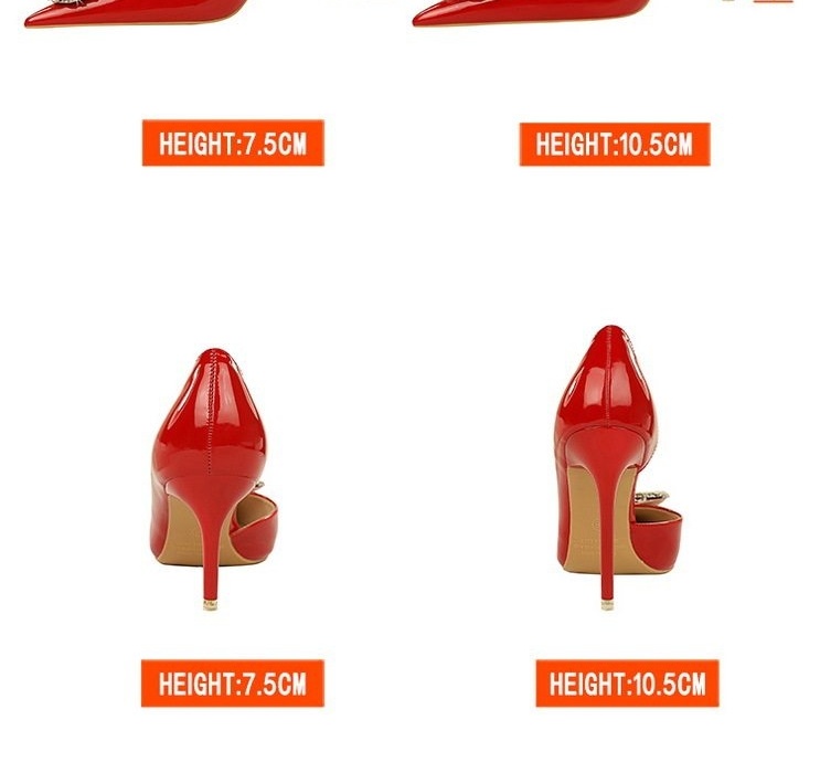 Giày Cao Gót Nữ Da Bóng Hở Bên Chiều Cao Đế Khoảng 6cm Đính Đá Màu Đen, Đỏ, Nude chi tiết 2