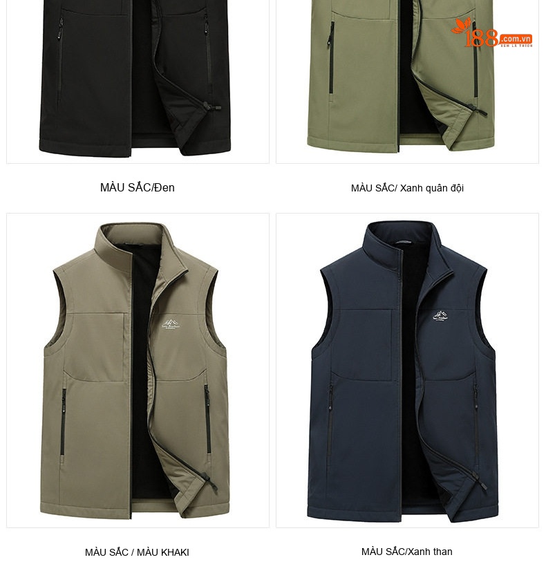 Áo Gile Bông Nam Thu Đông Giữ Ấm Phong Cách Thể Thao Màu Xanh Navy, Xanh Rêu, Đen chi tiết 11