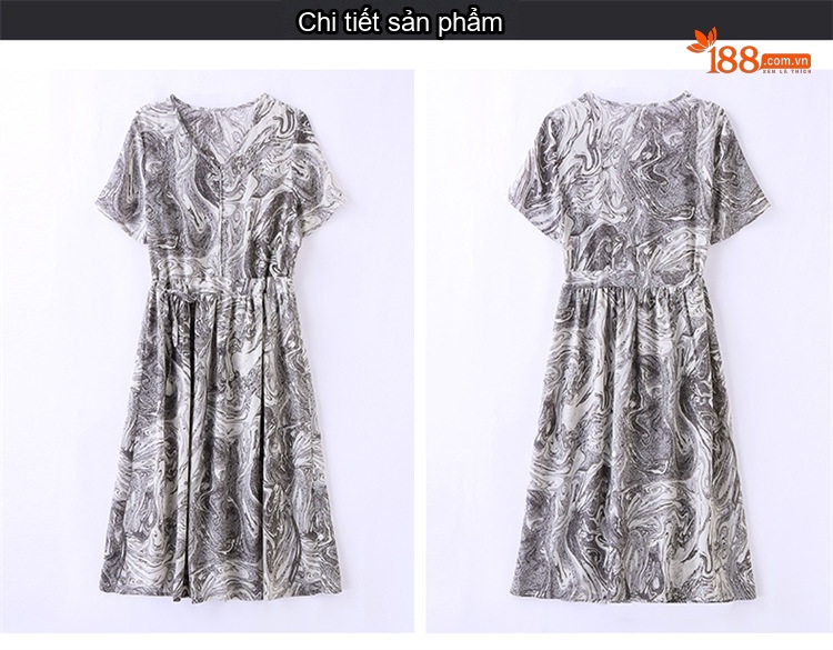Váy liền thân Nữ In Họa Tiết Cổ chữ V, dáng chữ A, Eo Điều Chỉnh Được, Mềm Mại Thoải Mái Màu Xám, Xanh chi tiết 23