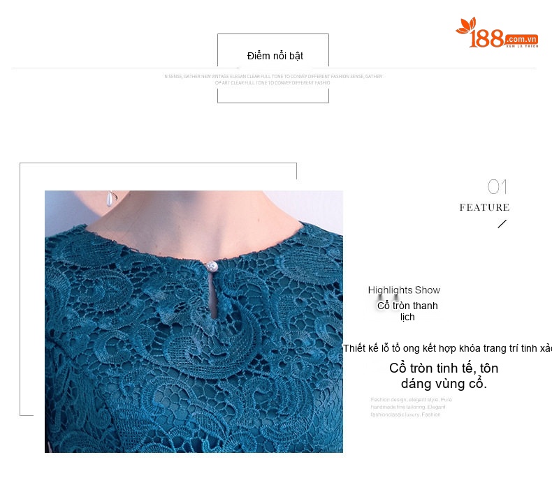 Váy Dự Tiệc dáng chữ A Cổ Tròn Tay Ngắn Dự Tiệc Cưới, Tiệc Tối Màu Xanh, Đỏ, Xanh Navy chi tiết 4