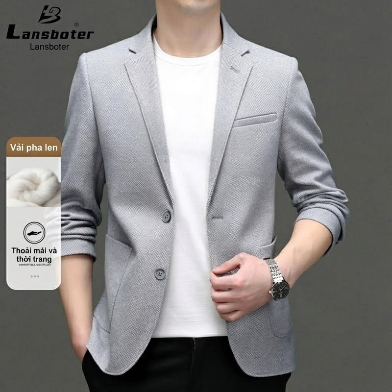 Áo Vest Nam Chứa Lông Cừu Dáng Ôm Vừa Vặn Không Nhăn Màu Xám, Kem