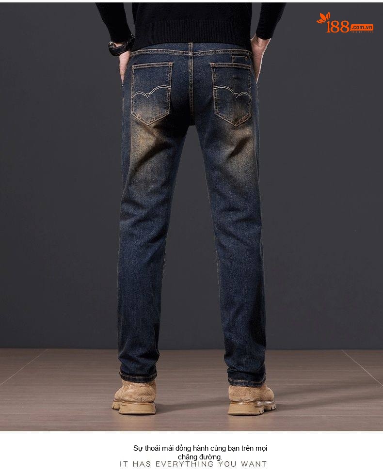 Quần Jean Nam Ống Đứng Vừa Vặn Phong Cách Retro Vải Denim Màu Xanh Dương chi tiết 16