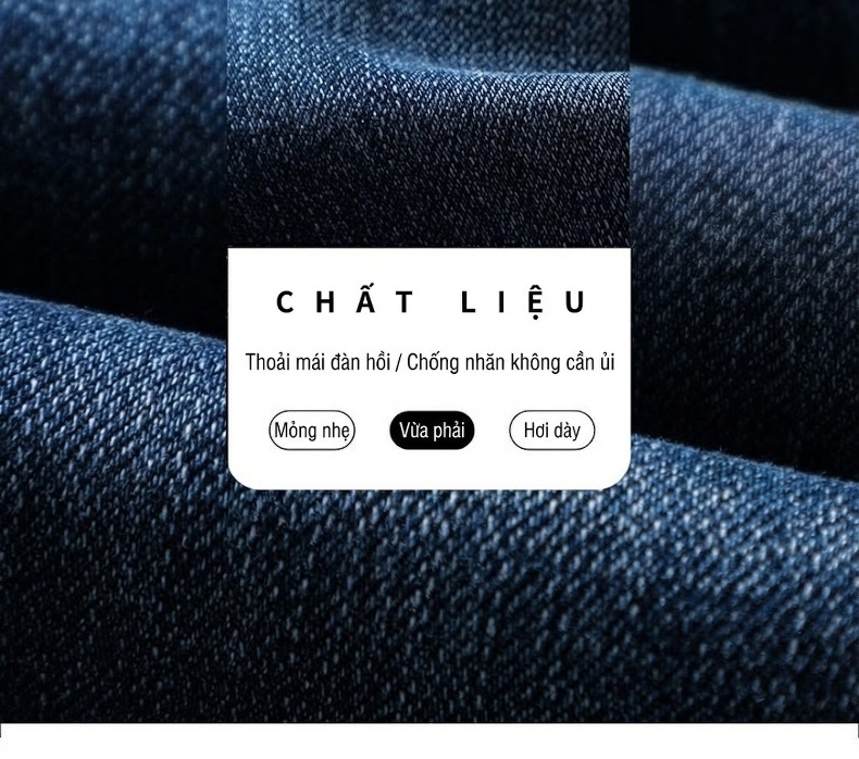 Quần Jean Nam Ống Đứng Co Giãn Ôm Dáng Phong Cách Casual Màu Xanh Đậm, Đen chi tiết 7