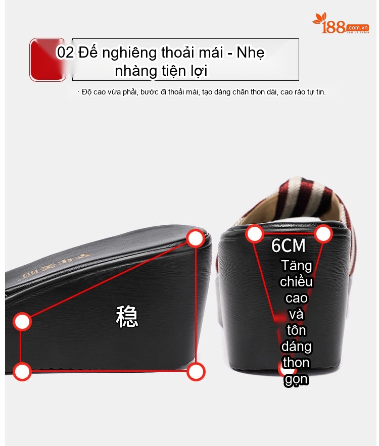 Dép Xuồng Nữ Quai Vải Mũi Hở Đế Bánh Mì Chiều Cao Đế Khoảng 6cm Màu Đen, Kem chi tiết 7