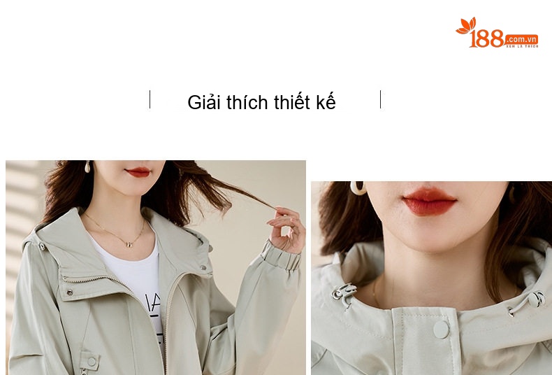 Áo Khoác Gió Nữ Dáng Ngắn Thiết Kế Trẻ Trung Có Mũ Trùm Đầu Phong Cách Hàn Quốc Màu Xám, Be, Đen chi tiết 9