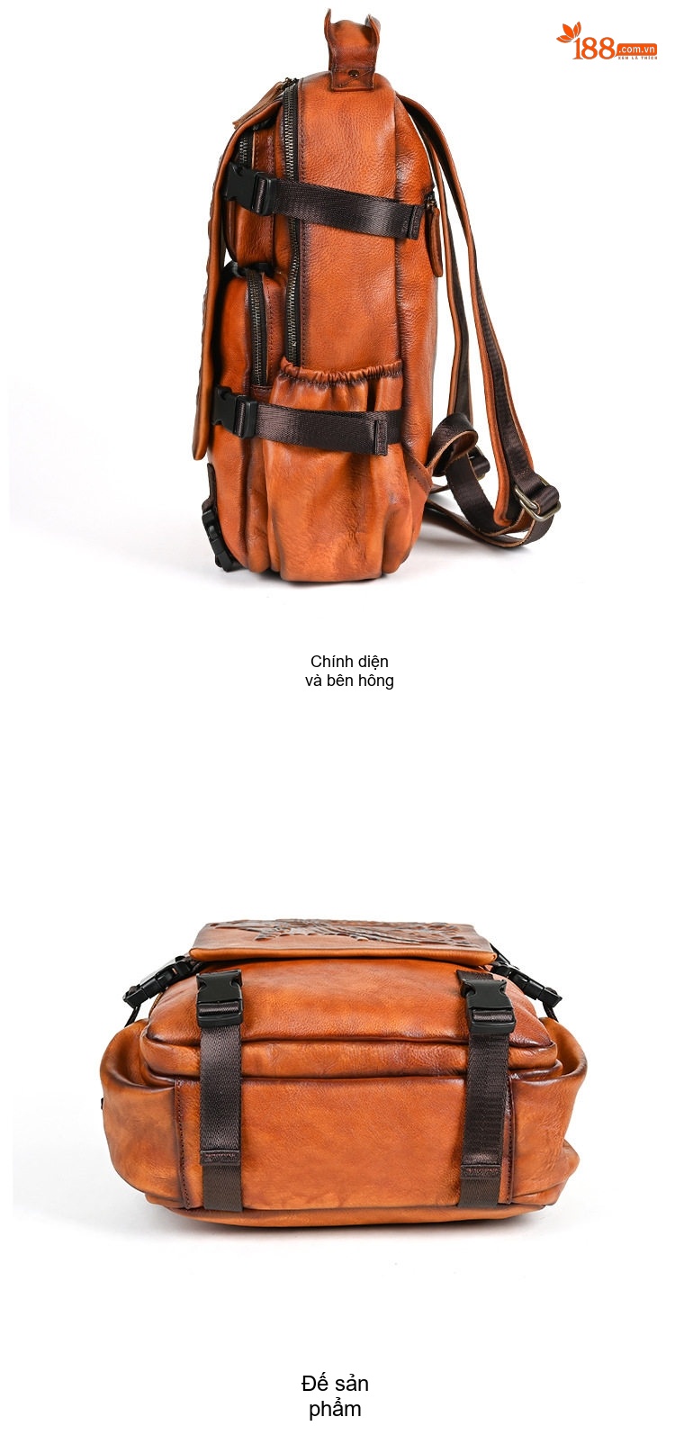 Balo Nam Da Bò Thủ Công Khắc Họa Tiết Vintage Màu Nâu, Đen chi tiết 8