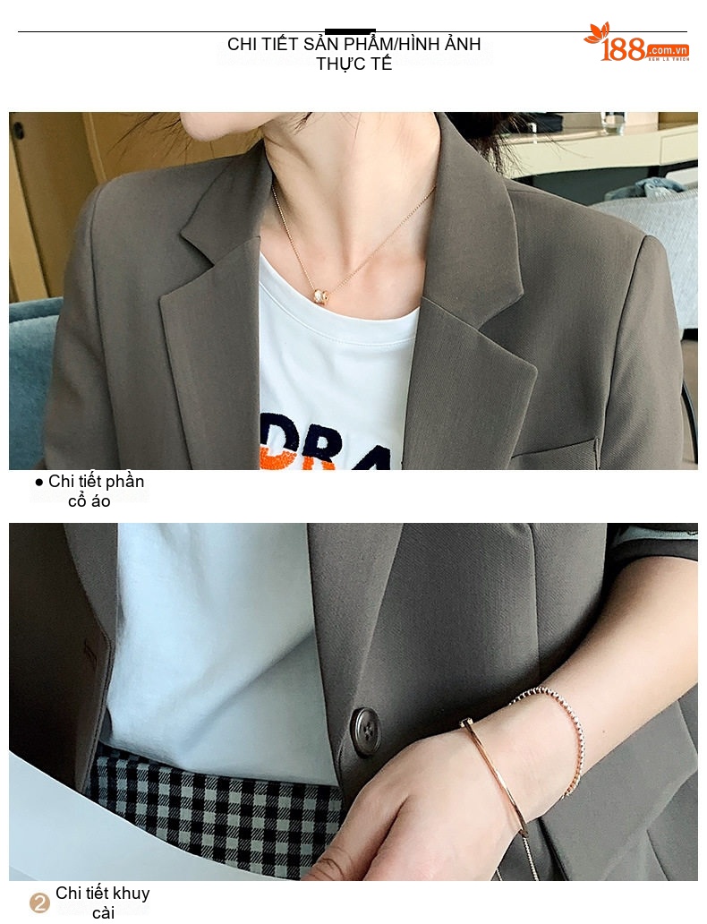 Áo Khoác Blazer Nữ Thêu Mickey Kiểu Hàn Quốc Màu Nâu chi tiết 25
