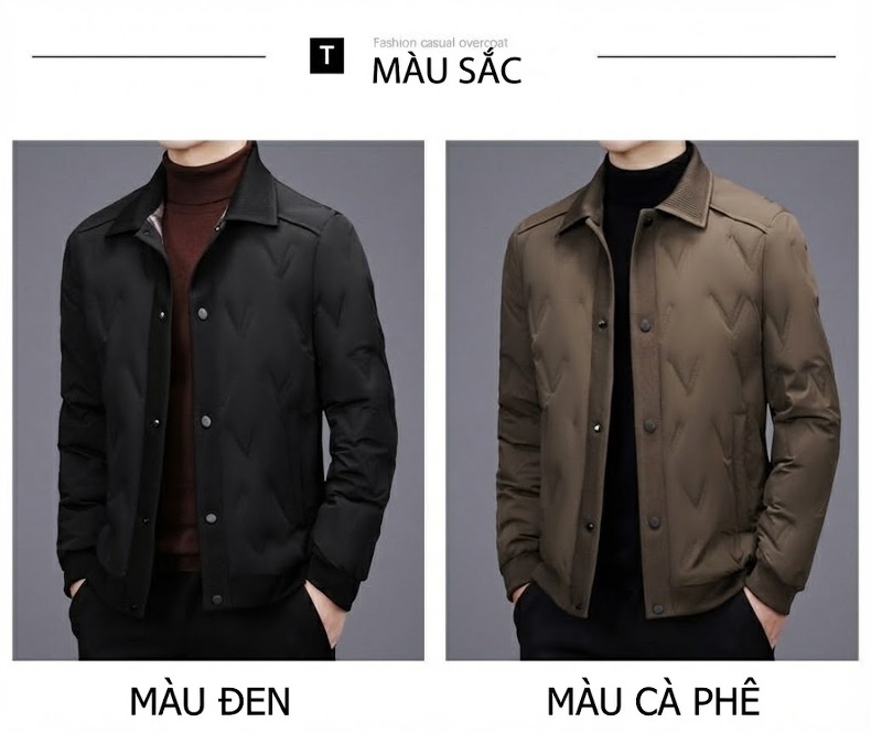 Áo Khoác Phao Nam Dáng Ôm Dệt Kim Cổ Bẻ Chống Gió Màu Nâu, Đen chi tiết 14