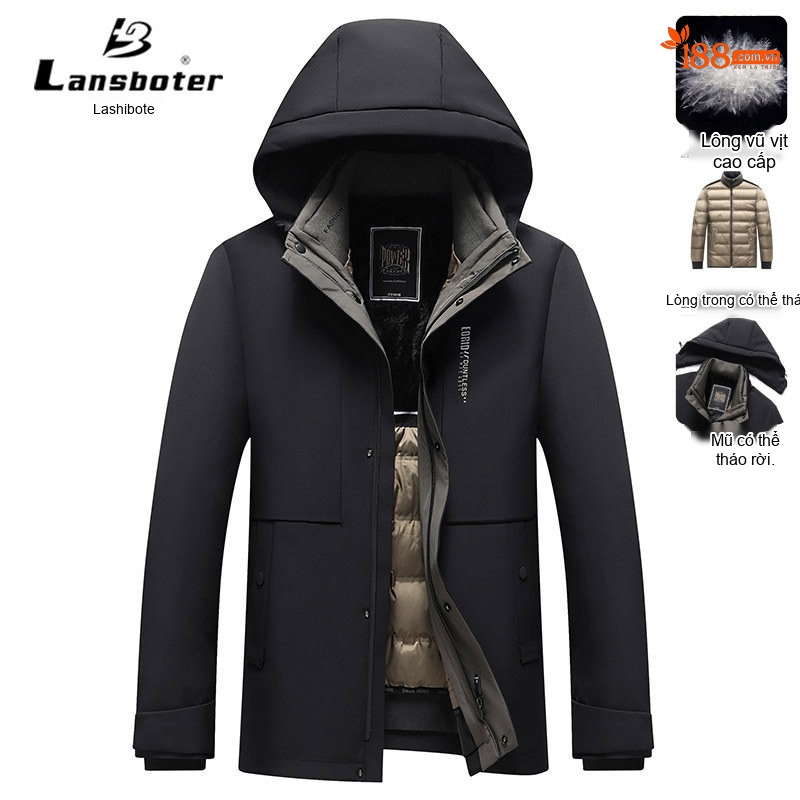 Áo Khoác Phao Nam 3in1 Lót Lông Vũ Trắng Dày Dặn Có Mũ Trùm Đầu Màu Xanh Navy, Đen, Xám