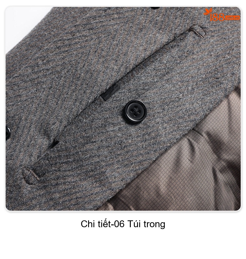 Áo Khoác Dạ Nam Lông Vũ Lót Trong Tháo Rời Phong Cách Business Casual Màu Xám chi tiết 28