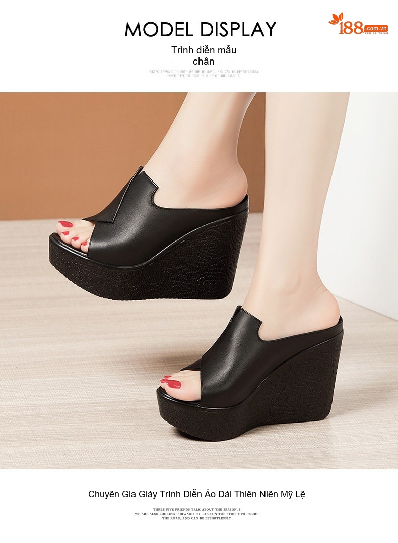 Dép Quai Ngang Nữ Đế Xuồng Da Bóng Chiều Cao Đế 11cm Màu Đen, Trắng, Đỏ chi tiết 8