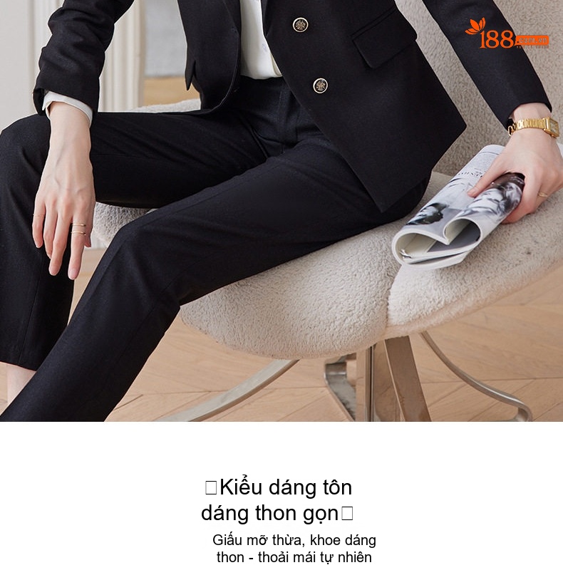 Bộ Vest Công Sở Nữ Dáng Dài Tay Thu Đông Phong Cách Hàn Quốc Màu Đen, Xanh Navy, Tím chi tiết 4