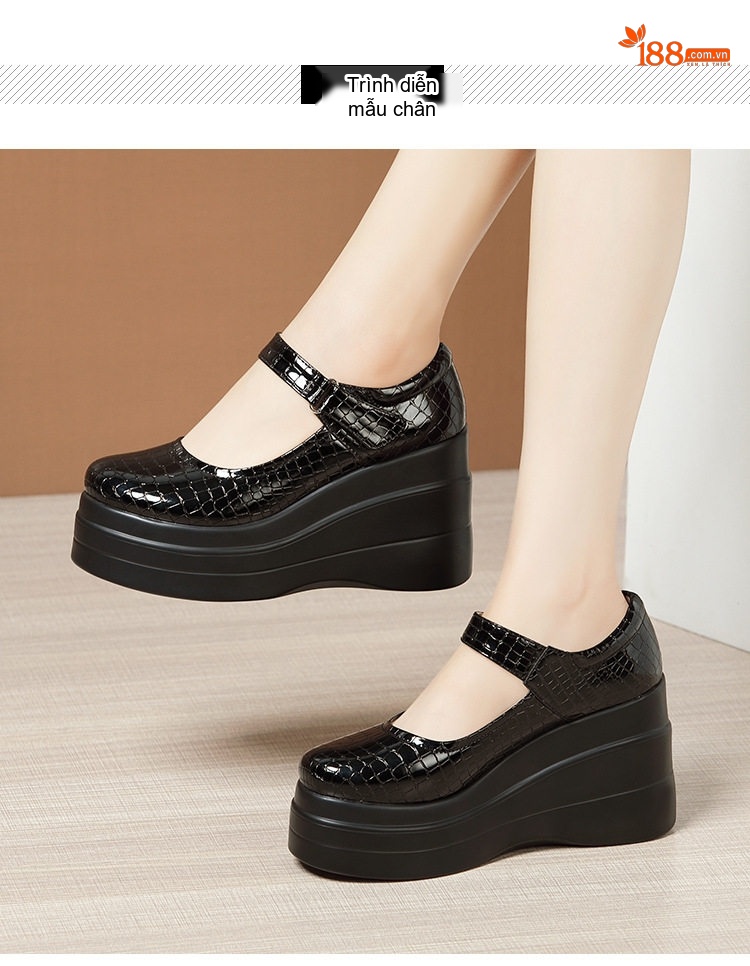 Giày Búp Bê Nữ Da Bóng Quai Ngang Chiều Cao Đế Khoảng 7cm Màu Đen, Trắng, Đỏ chi tiết 8