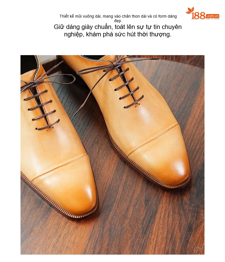 Giày Tây Oxford Nam Da Bò Thật Chiều Cao Đế Khoảng 3cm Màu Nâu Vàng, Đen chi tiết 4