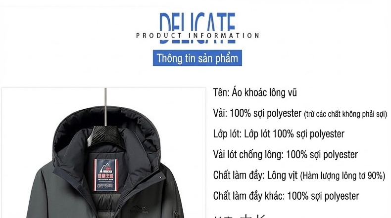 Áo Khoác Phao Lông Vũ Nam Ba Lớp Chống Thấm Nước Có Mũ chi tiết 12