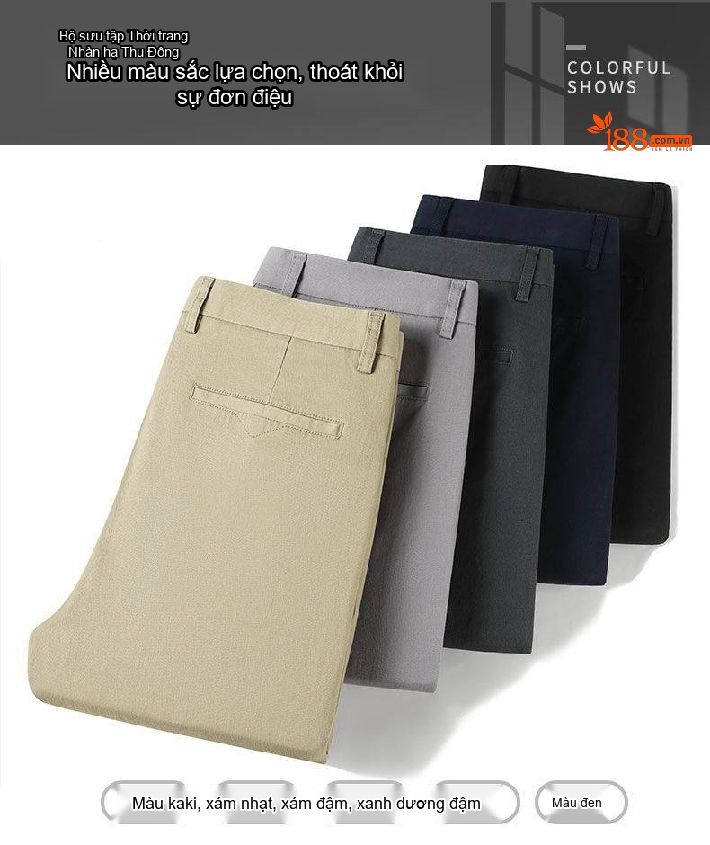 Quần Dài Nam Cotton Ống Suông Rộng Thoải Mái Màu Be, Đen, Xanh Navy, Xám chi tiết 12