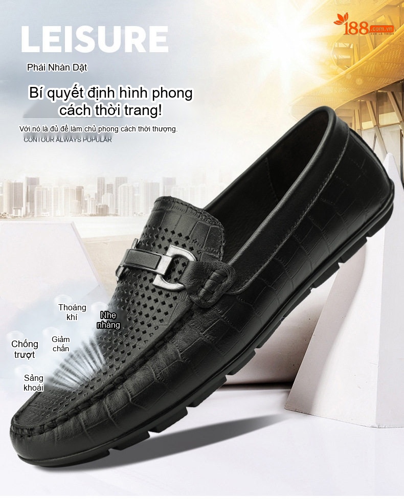 Giày Lười Nam Da Vân Cá Sấu Chiều Cao Đế Khoảng 2cm Màu Đen, Xanh Navy chi tiết 1