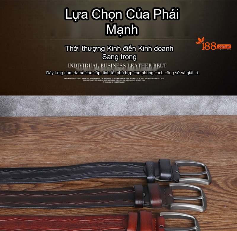 Thắt Lưng Nam Da Thật Kiểu Khóa Kim Cổ Điển Bản Lớn Màu Đen, Nâu chi tiết 1