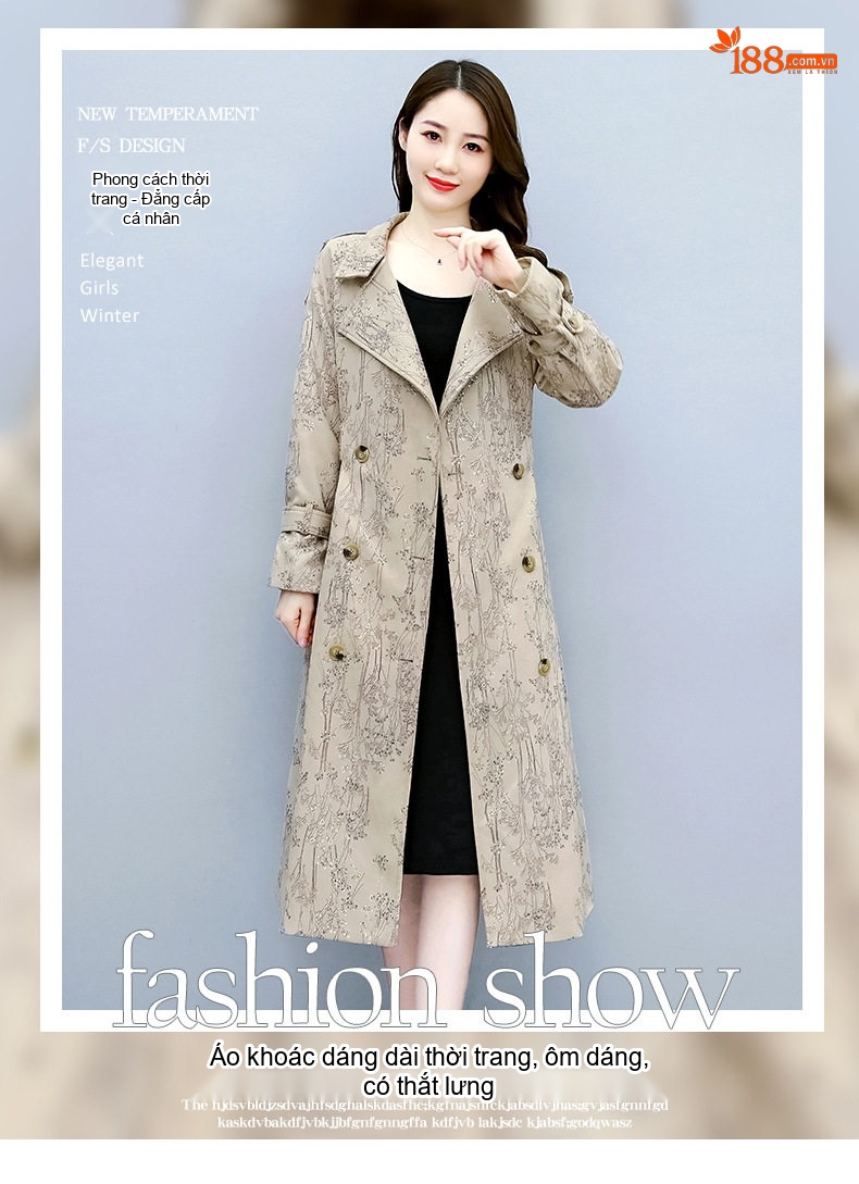 Áo Khoác Trench Coat Nữ Dáng Dài Chất Liệu Lông Hươu Màu Be chi tiết 1