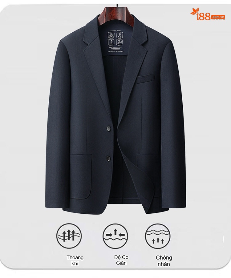 Áo Blazer Nam Phong Cách Hàn Quốc Chống Nhăn Màu Đen, Xám, Trắng Kem chi tiết 1