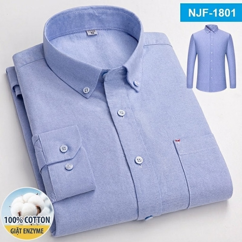 Áo Sơ Mi Tay Dài Cotton Oxford Dáng Rộng Thoải Mái Màu Trắng, Xám, Xanh, Đỏ...
