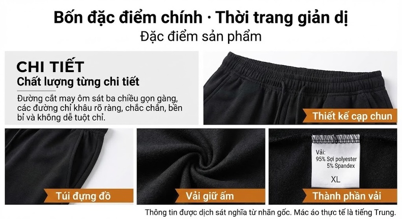 Quần Dài Nam Lông Cừu Non Dày Dặn Giữ Ấm Dáng Rộng Màu Đen, Xanh Navy, Xám, Xanh Olive... chi tiết 7