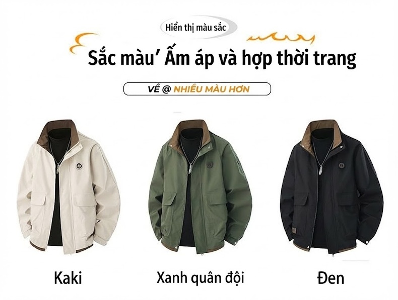 Áo Khoác Bomber Nam Cổ Trụ Phong Cách Công Sở Màu Be, Đen, Xanh chi tiết 7