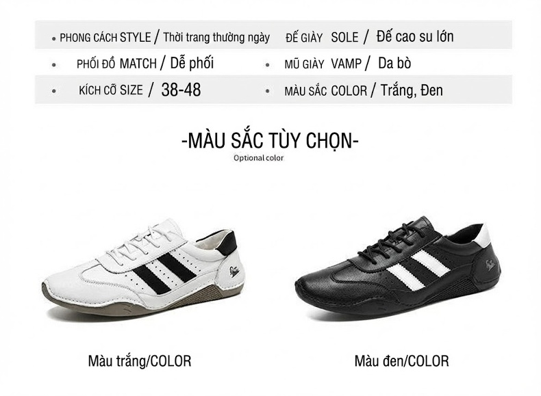 Giày Thể Thao Buộc Dây Nam Nữ Da Bóng Chiều Cao Đế Khoảng 2cm Màu Trắng, Đen chi tiết 4