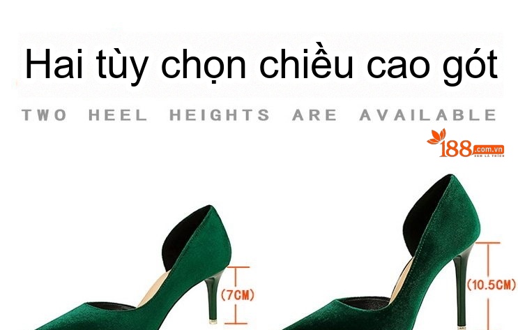 Giày Cao Gót Nữ Hở Bên Hông Mũi Nhọn Gót Nhọn Bề Mặt Nỉ Chiều Cao Đế Khoảng 6cm Màu Đen, Hồng, Xanh Lá, Tím chi tiết 1