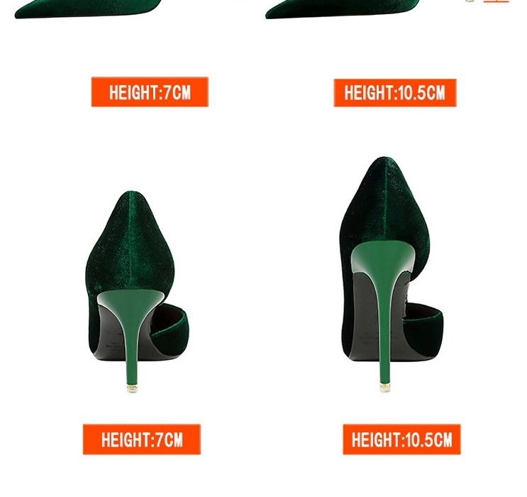 Giày Cao Gót Nữ Hở Bên Hông Mũi Nhọn Gót Nhọn Bề Mặt Nỉ Chiều Cao Đế Khoảng 6cm Màu Đen, Hồng, Xanh Lá, Tím chi tiết 2