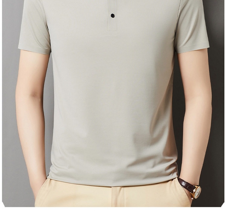 Áo Polo Nam Tay Ngắn Lụa Tằm Mùa Hè Form Rộng Màu Xanh Dương, Xanh Navy, Đỏ Rượu, Xám... chi tiết 12