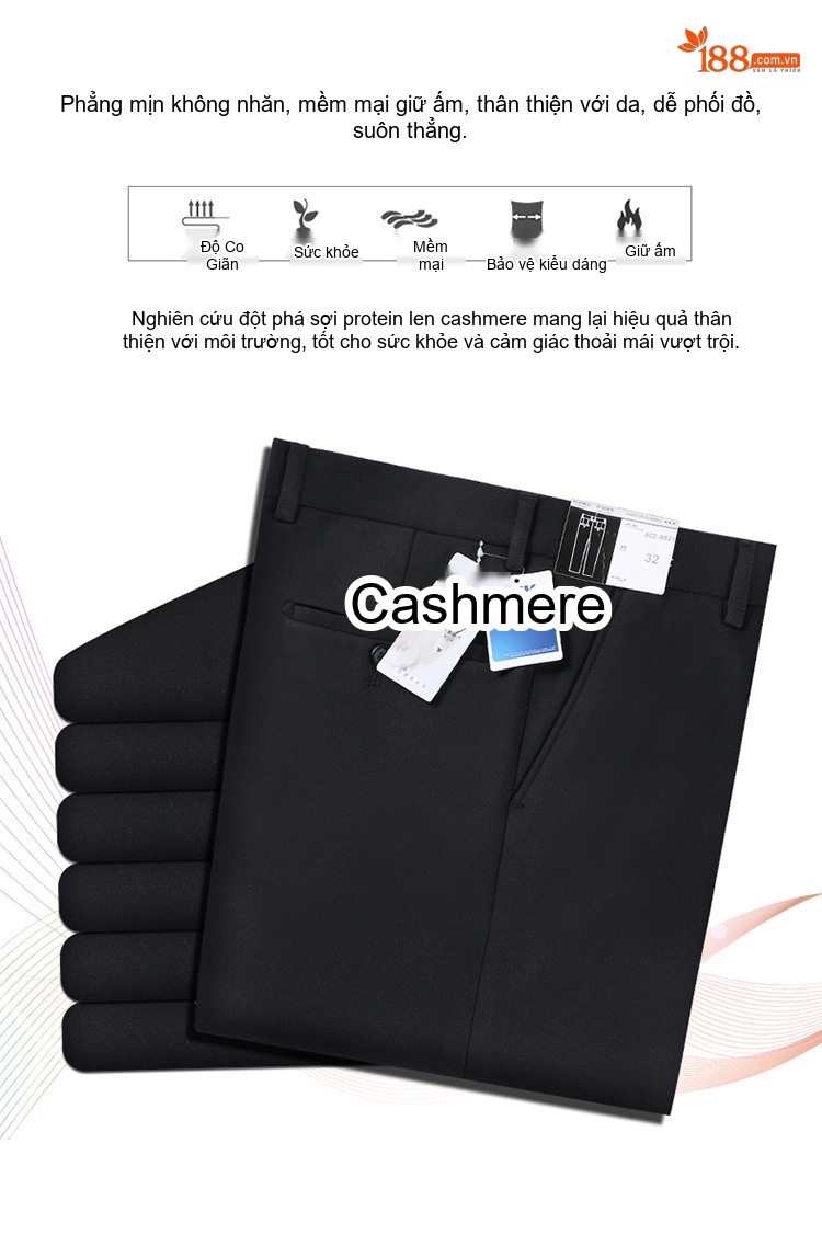 Quần Tây Nam Ống Đứng Vải Wool Dày Dặn Chống Nhăn Co Giãn Không Ly Màu Đen chi tiết 4