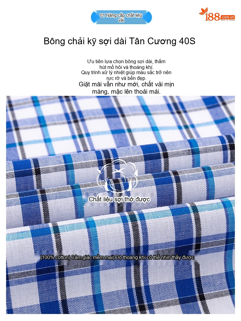 Áo Sơ Mi Dài Tay Nam Cotton Mỏng Phong Cách Thời Trang Họa Tiết Kẻ Caro chi tiết 2