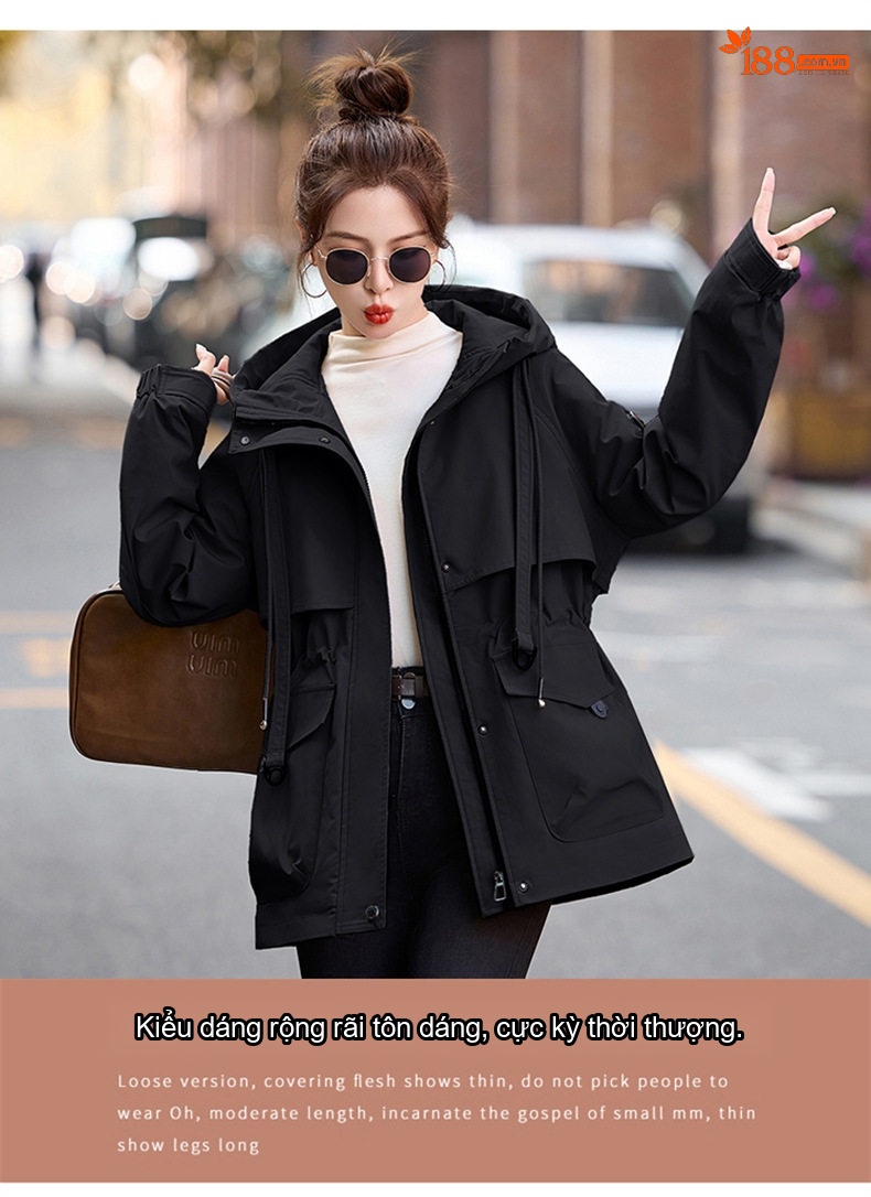 Áo Khoác Phao Nữ Mũ Trùm Đầu Dáng Rộng Ấm Áp Màu Vàng, Tím, Be, Đen chi tiết 4
