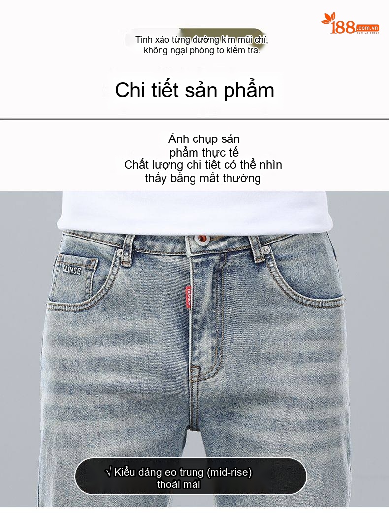 Quần Jean Nam Ống Suông Dáng Rộng Cotton Co Giãn Màu Xanh Nhạt, Xanh Đậm chi tiết 38