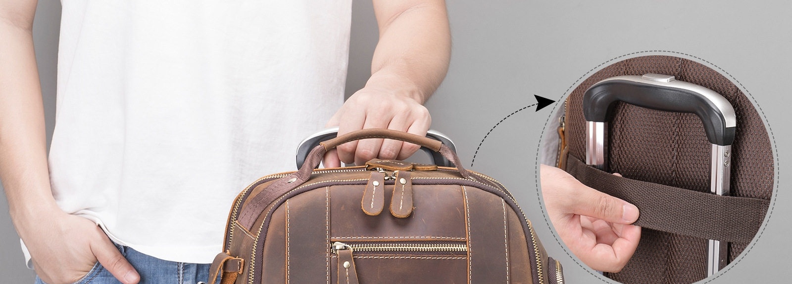 Balo Da Bò Dáng Đôi Ngoài Trời Phong Cách Âu Mỹ Đựng Laptop Đa Năng Màu Nâu