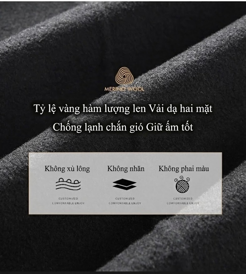 Áo Khoác Dạ Nam Hai Mặt Lông Cừu Dáng Dài Double Breasted Màu Nâu, Đen, Xám chi tiết 2