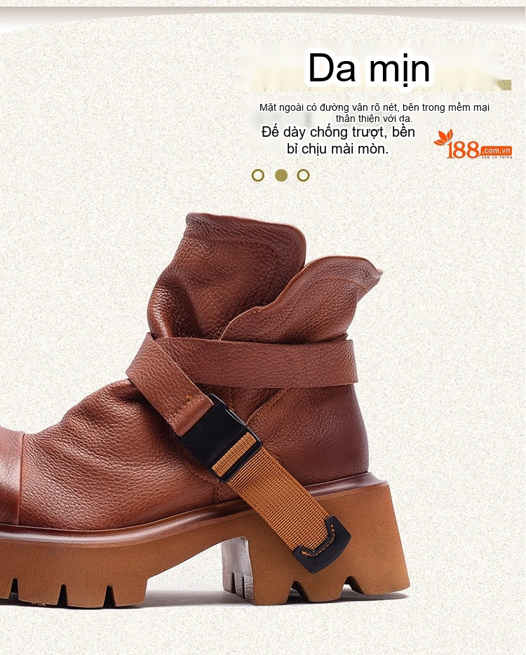 Giày Martin Nữ Da Bò Cổ Cao Phong Cách Anh Quốc Chiều Cao Đế Khoảng 5cm Màu Đen, Nâu chi tiết 2