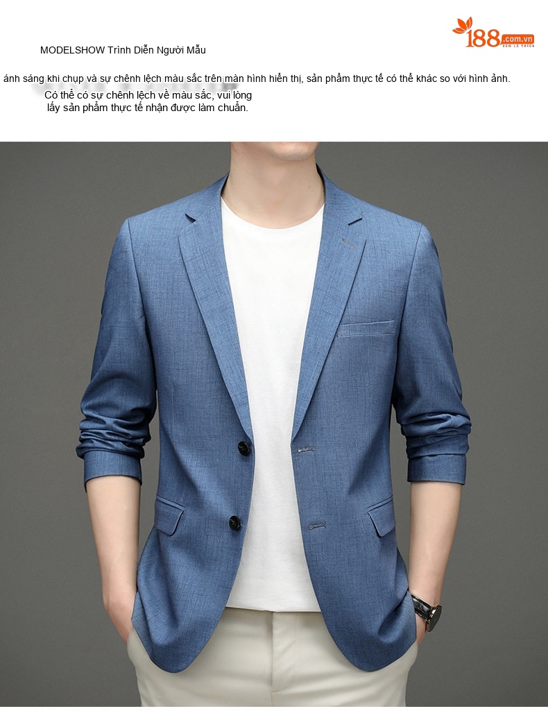 Áo Vest Blazer Nam Mỏng Nhẹ Dáng Ôm Vừa Vặn Màu Xanh Lam chi tiết 13