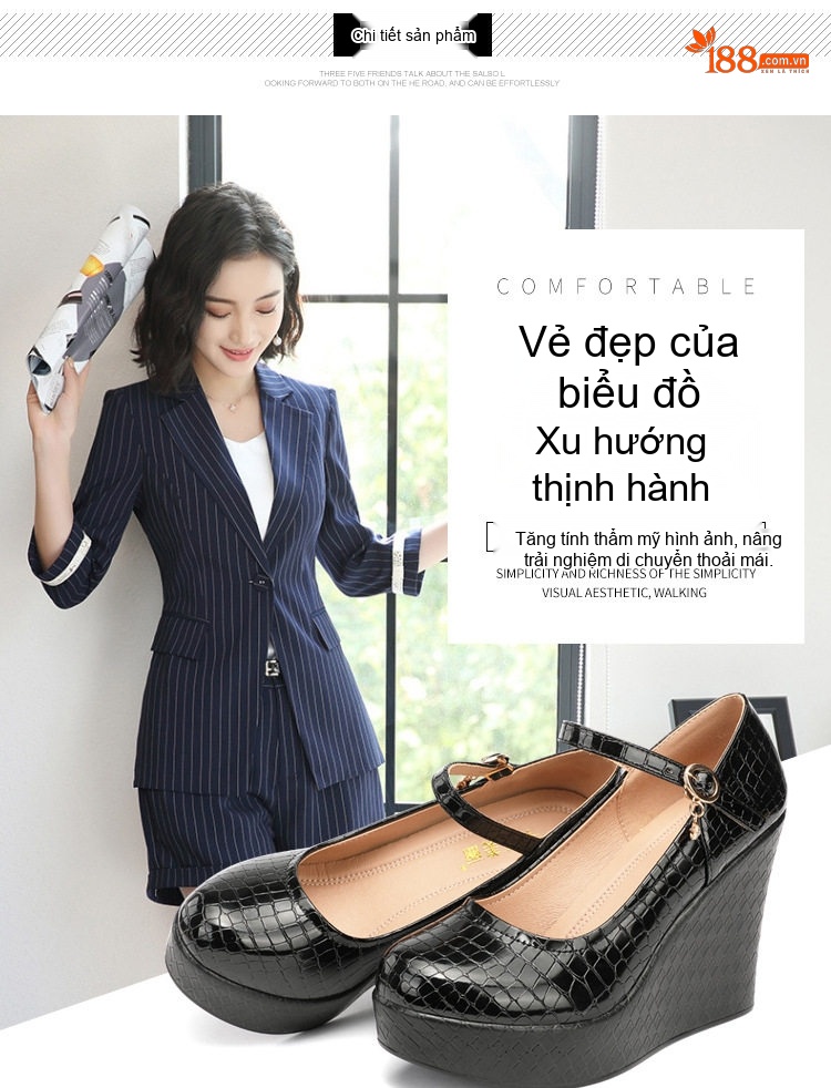 Giày Cao Gót Đế Xuồng Quai Ngang Da Bóng Chiều Cao Đế Khoảng 8cm Màu Đen, Trắng chi tiết 5